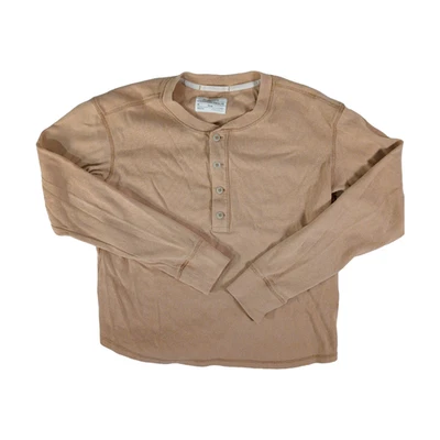 REI Coop Henley Shirt Mens XL Tan Organic Cotton Hemp Long Sleeve Ribbed Knit - Image 1 of 4