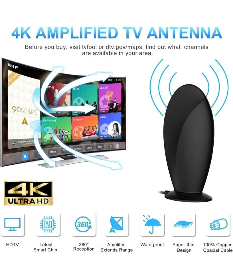 Digital Antenna for Smart tv, 2025 Upgraded HD Digital Portable TV Antenna - Image 4 of 4