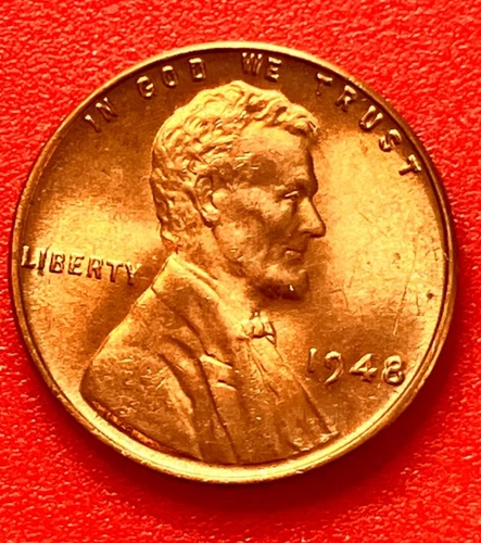 1948-P Lincoln Wheat Cent Penny GEM RED BU From an Original Bank Roll