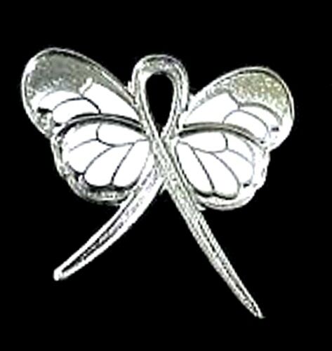 Spilla farfalla nastro argento stalking dislessia TBI CMT cancro causa consapevolezza nuovo - Foto 1 di 12