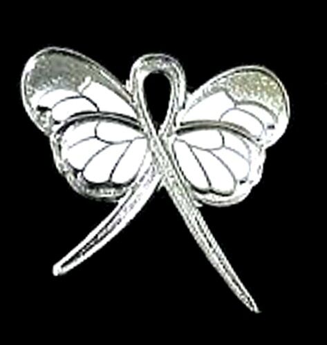 Silver Ribbon Butterfly Pin Stalking Dyslexia TBI CMT Cancer Cause Awareness New - Picture 1 of 12