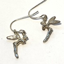 VINTAGE Silver Tone FAIRY Tinkerbell EARRINGS Pierced DROP DANGLE