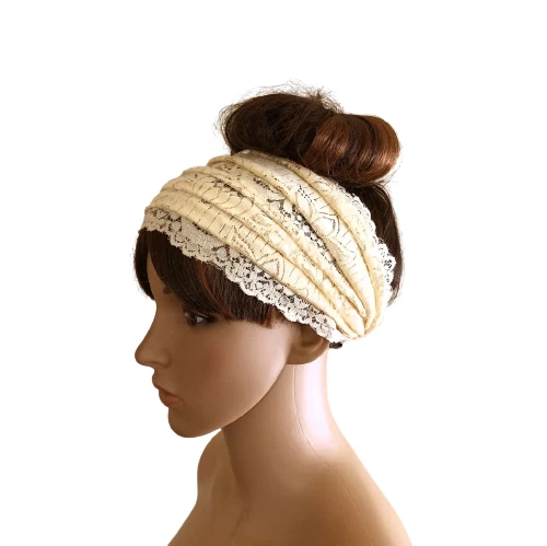 Diadema amarillo claro. Diadema de moda. Envoltura de cabeza de encaje elástico. Envoltura para el cabello. Foto 2 de 2