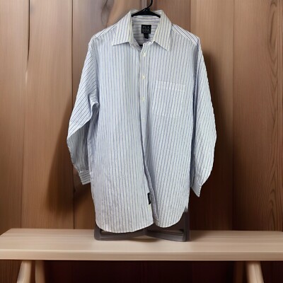 Jos.A.Bank Executive Collection Men's White Blue Pinstriped Shirt Size 15.5 33