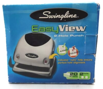 Swingline Easy View 2-Hole Punch 20 Sheets Green/Red Light Alignment Indicator