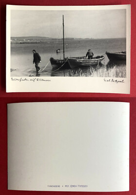 Künstler Foto AK von Erich Fritzsch HIDDENSEE Typen Fischer mit Boot  ( 73648