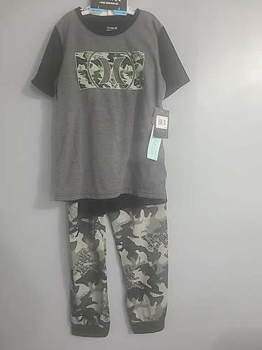 Hurley Size 12 Gray Black Camouflage Shirt Pants & Shorts Pajama Set New Tags - Picture 2 of 10