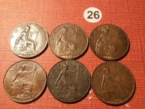 King George V FARTHINGS 1917 - 1933   6 coins