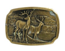 Vintage BTS Solid Brass Belt Buckle Two Deer or Elk