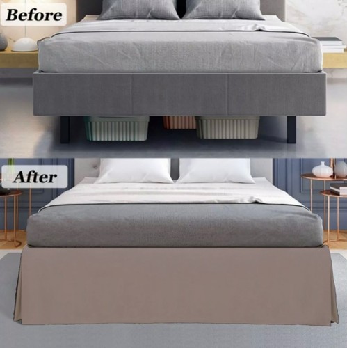 Premium Pleated Solid Bed Skirt Dust Ruffle Luxury Microfiber 15" Tailored Drop - Picture 90 of 101