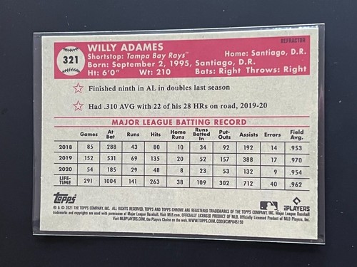 Willy Adames 2021 Topps Chrome Platinum #321 Refractor Milwaukee Brewers - Picture 2 of 2