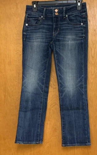 American Eagle Artist Crop Womens 4 Super Stretch Dark Wash Low Rise Denim Jeans