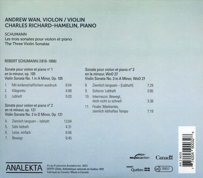 ANDREW WAN / CHARLES RICHARD-HAMELIN SCHUMANN: THE THREE VIOLIN SONATAS NEW CD