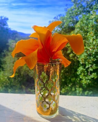 Highball Tumbler Signed Culver Valencia Gold Green Overlay Diamond 22K Gold