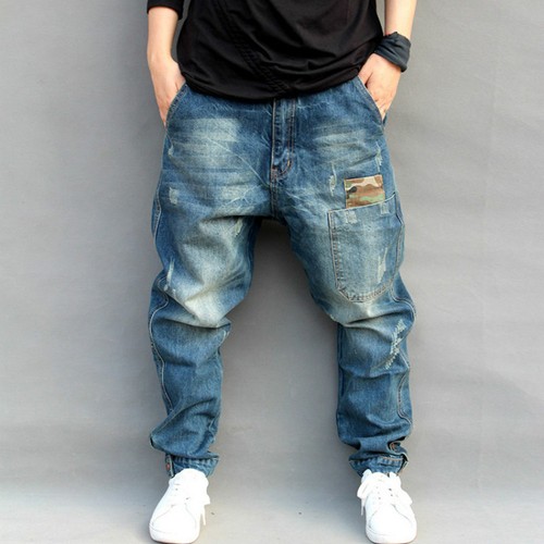 Men Drop Crotch Distressed Denim 