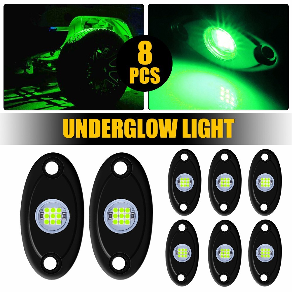8 pods Underbody Light Green LED Rock Lights For Truck Off-Road Jeep ATV UTV S