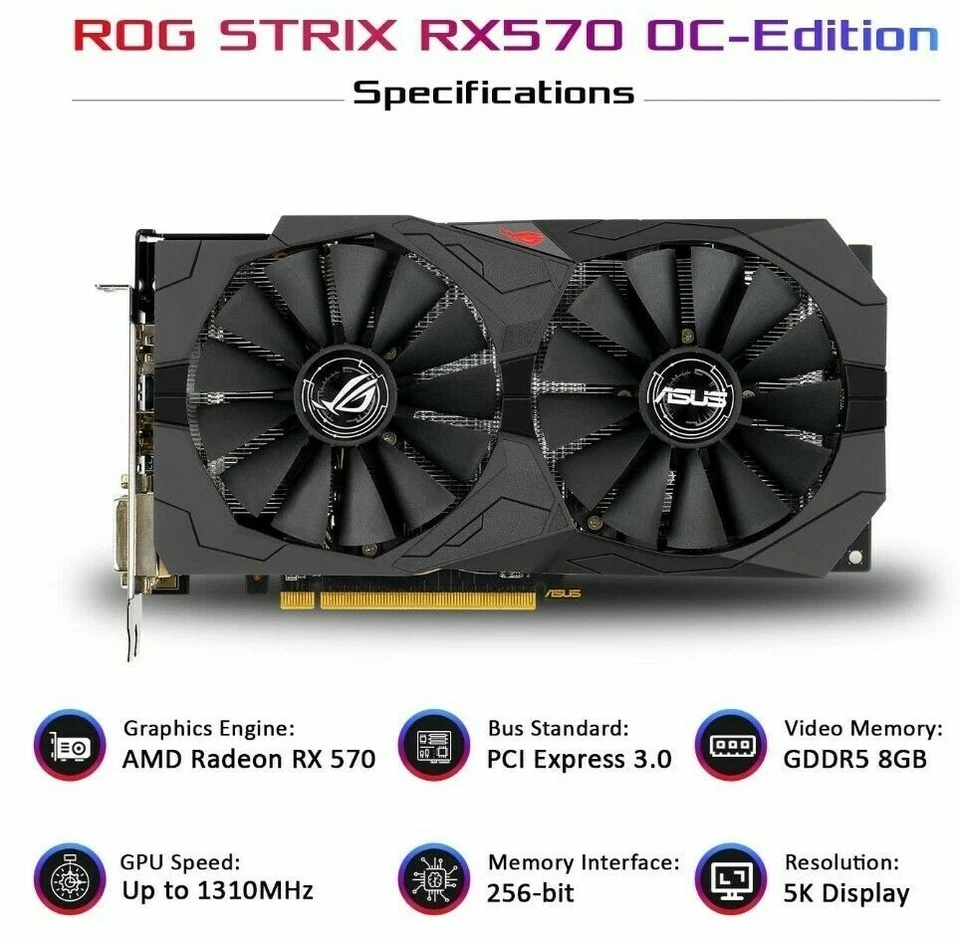 ASUS ROG Strix Radeon RX 570 OC Edition 8 GB GDDR5 1310 Mhz, AURA Sync RGB Light - Image 3 of 4