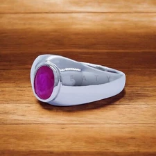 Ruby Oval Cut Gemstone With 925 Sterling Silver Ring For Men's #A191