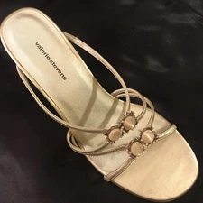 Valerie Stevens 7.5M Leather Mule Slide Sandal Stone Cluster 3.5” Heel