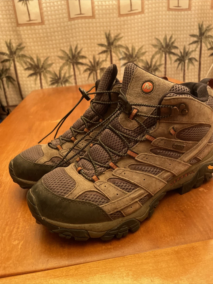 MERRELL Moab 2 Mid Beluga Gray Waterproof Hiking Boots J06053 Lock Laces Mens 12