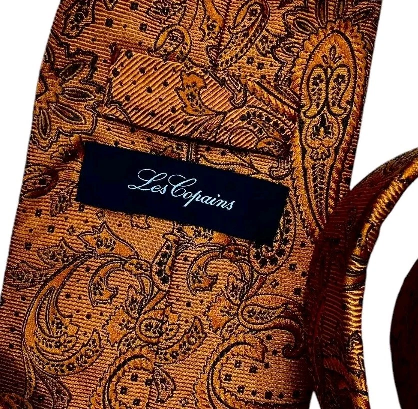 Corbata de seda LES COPAINS ITALIA naranja negro cachemir W:3,5" usada en excelente estado Foto 2 de 4