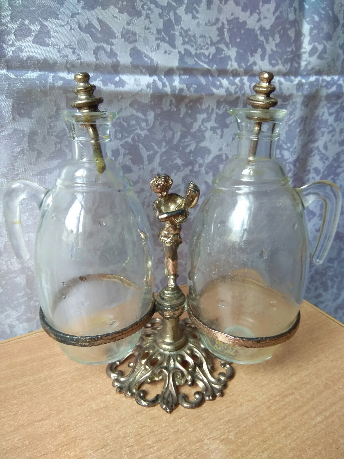 RAR Vintage metal glass bottle antique retro Kitchenware oil Vinegar spice boy