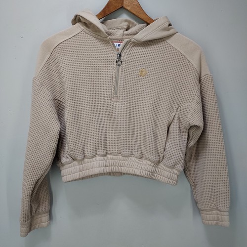 Limited Too Girls Medium 10 Tan Brown 1/4 Zip Waffle Knit Cinch Hem Hoodie
