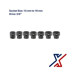 7 pc Nano Socket / Stuby Socket Set (13mm - 19mm) x 3/8" Drive by X1 Tools