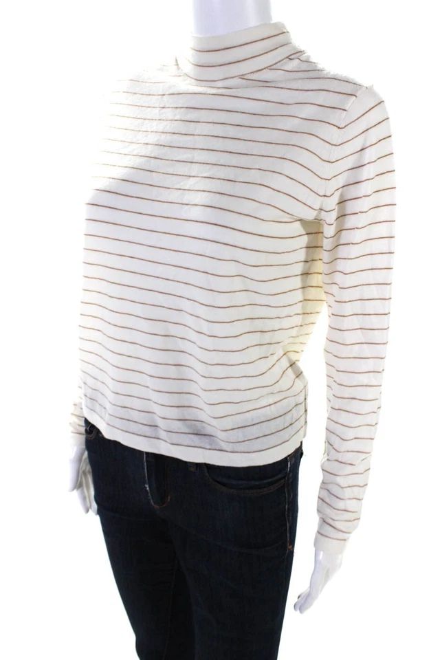 Top de mujer Vince mezcla de lana tejido a rayas cuello alto manga larga beige talla S Foto 2 de 4