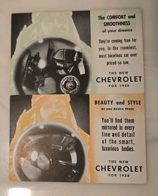 Vintage Lot of 2* 1938 Chevrolet Postcard Beauty & Style / Comfort & Smoothness 