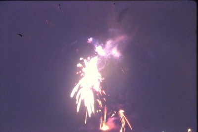 c1970's Kodachrome 35mm Slide, Night Sky Fireworks Celebration Display