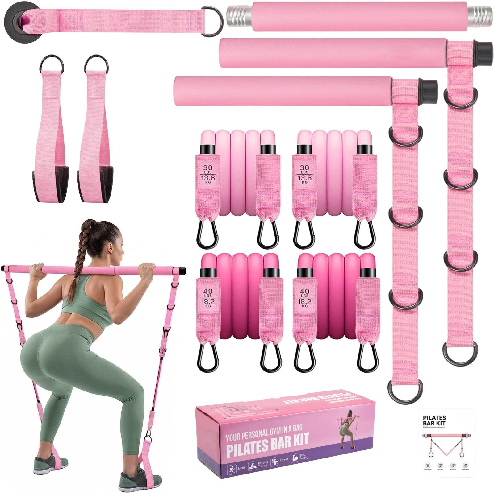 Pilates Bar Kit with Resistance Bands Portable Home Gym Workout Equipment Pink
Opens in a new window