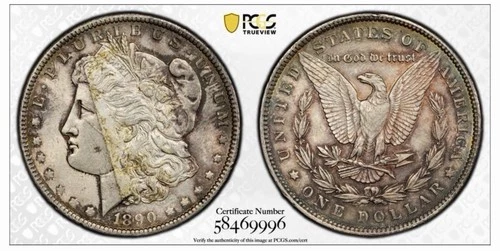 1890 P Uncirculated Morgan Silver Dollar PCGS Gold Shield Detail $1