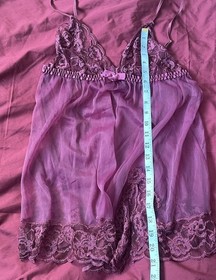 Vintage Fredrick&rsquo;s of Hollywood Lingerie Dress Plum Sheer Lace Nightgown size L