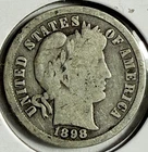 1898-P Barber Liberty Dime 10c - 90% Silver - (12-7)