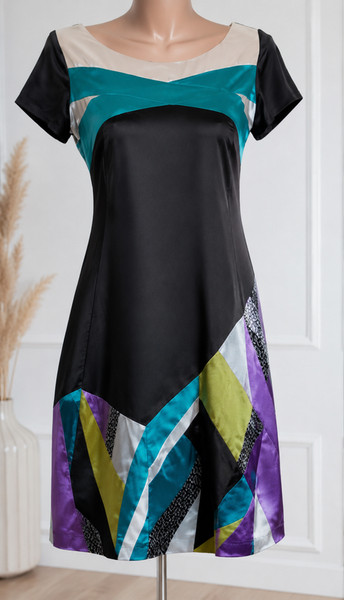 Stella McCartney Silk Black/Multicolor Short Balloon R. S Mini Dress Size XS-S