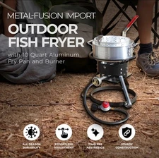 NEW Metal-Fusion Import Outdoor Fish Fryer 10 Quart Aluminum Fry Pan and Burner