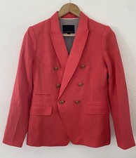 Banana Republic Women's Size 2 Linen Blend Double Breasted Coral Blazer Preppy