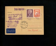 Postal History Poland #318+320 Card Air First Flight 1939 Warsaw Yugoslavia 