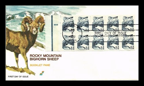 US COVER ROCKY MOUNTAIN BIGHORN SHEEP BOOKLET PANE FDC SPECTRUM CACHET