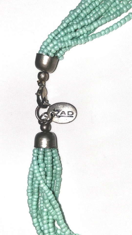 "Collar extra largo de 36"" color turquesa y peltre con cuentas de varios hilos" Foto 3 de 3