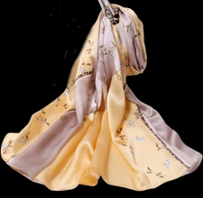 100% Silk Scarf Women neckerchief long Shawl Wrap floral yellow coffee MY200-16