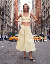 ZARA NEW WOMAN MID-RISE COMBINED INTERLOCK SKIRT A-LINE LT. YELLOW 2335/627/306