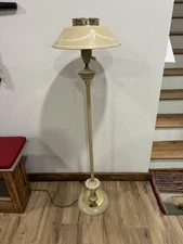 Vintage MCM Beige Toleware Tole Metal Floor Lamp Torchiere Glass Diffuser #1,