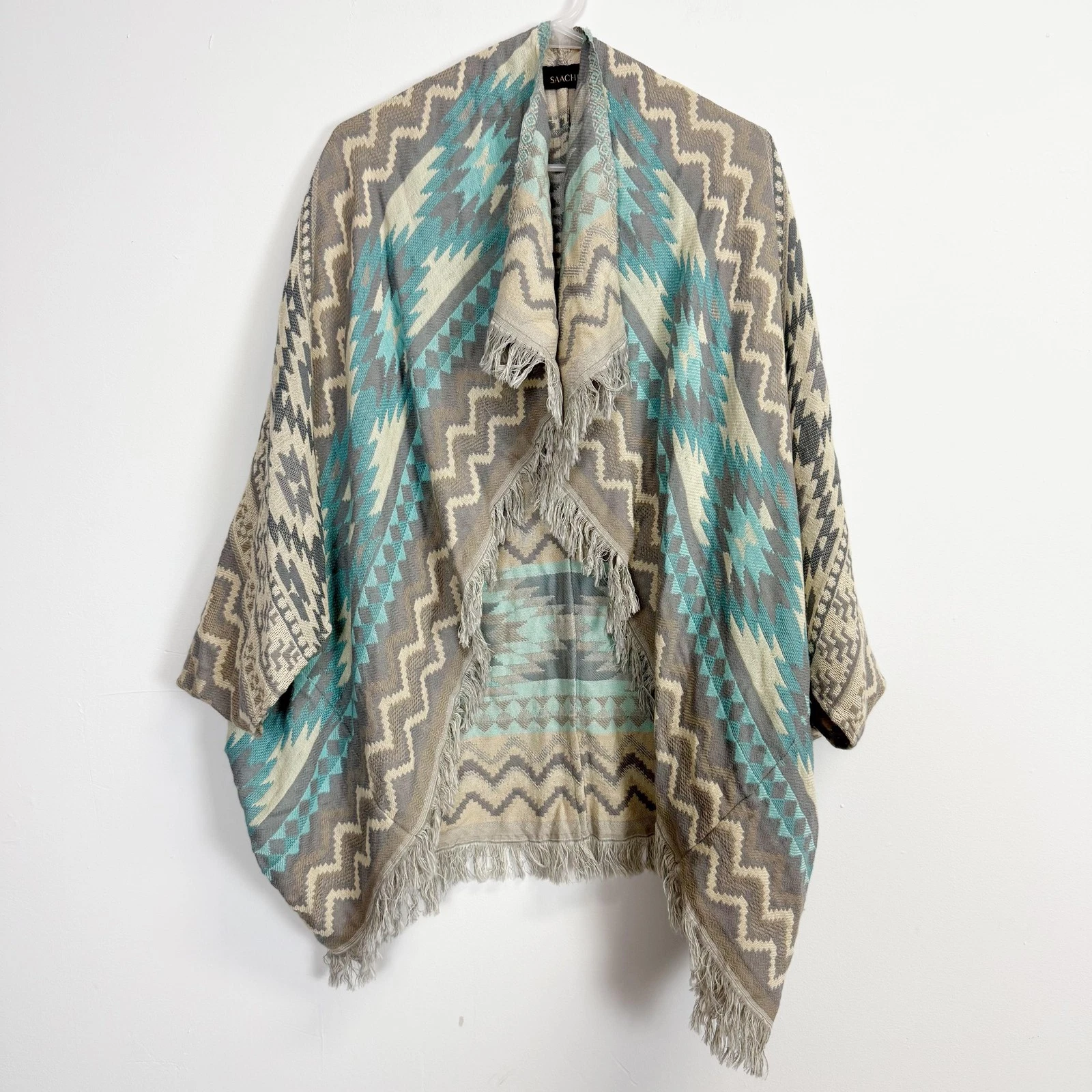 Saachi Cardigan Poncho Womens One Size Aztec Southwest Fringe Boho Wrap Shawl