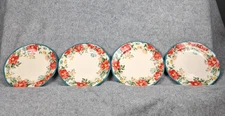 The Pioneer Woman Floral 4 Piece Dinner Plate Set Flowers Teal Rim 10.5" Vintage