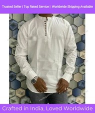 Mens Kurta White Color Fancy Cotton Dress Shirt Plain Top Tonic Kurta