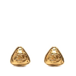 Authentic Chanel Coco Mark Triangle Earrings Gold Plated Women Used