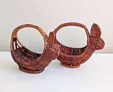 Wicker rattan mini bunny rabbit basket boho farmhouse french country x2