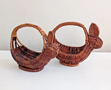 Wicker rattan mini bunny rabbit basket boho farmhouse french country x2